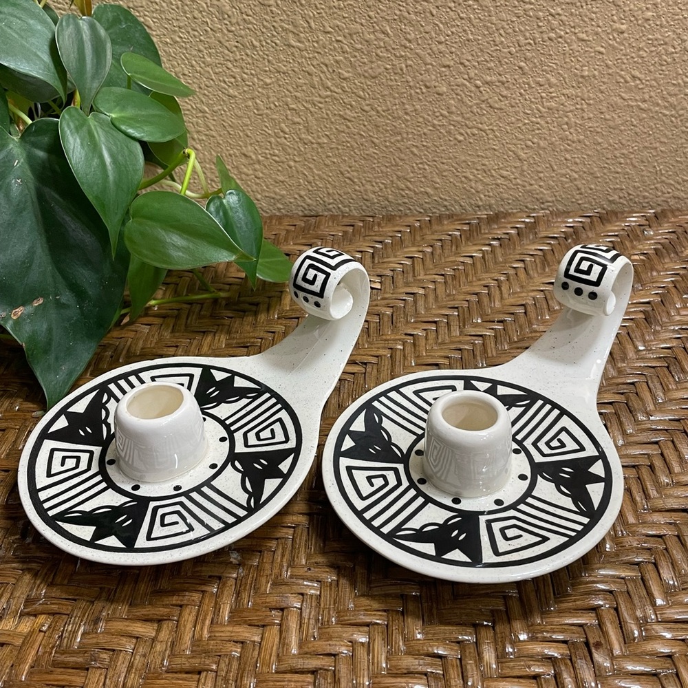 Hudson Southwestern Geometric Design Hand Made Candlestick Holders Modern